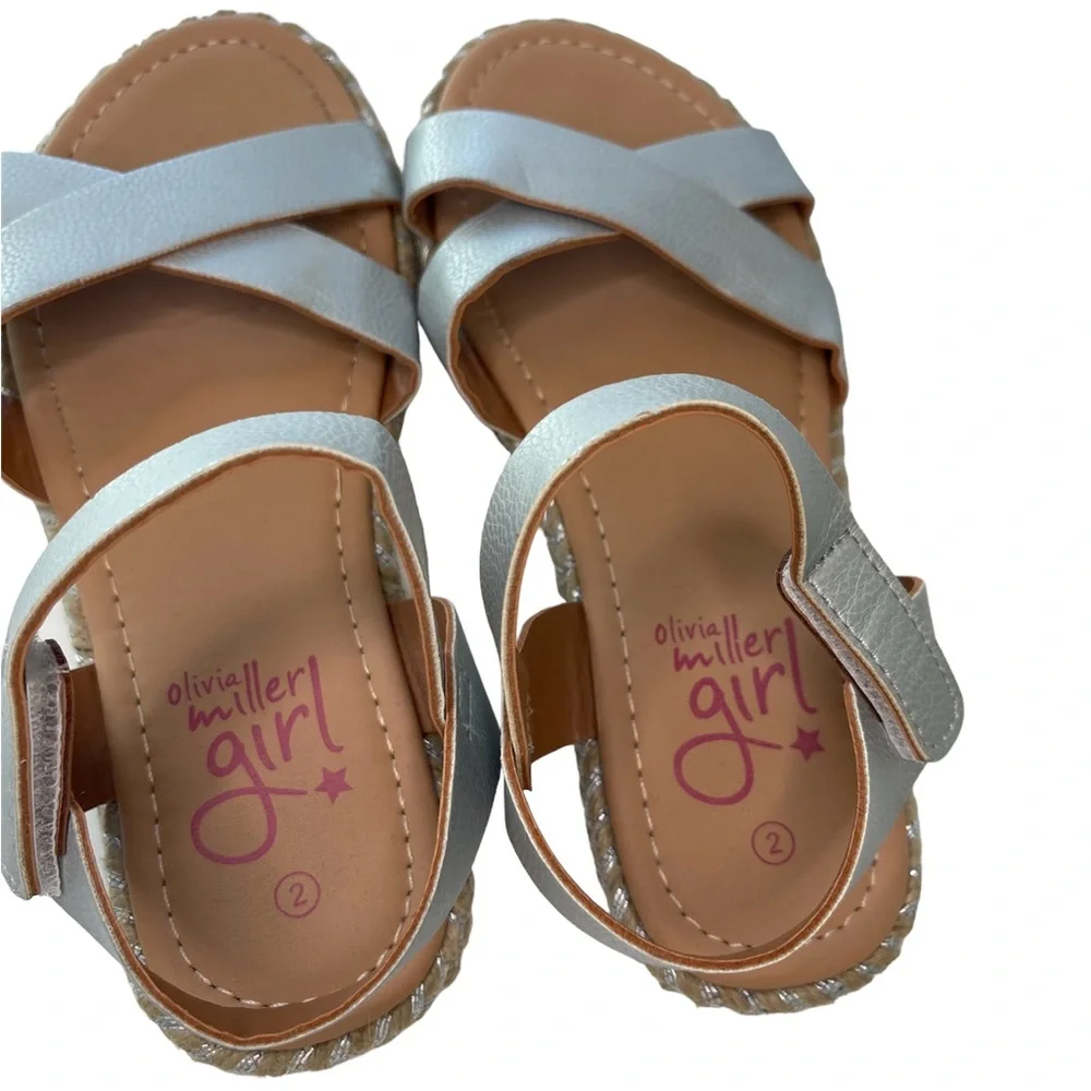 Olivia Miller Sandals Strappy Espadrille Princess Endeavor Silver Girls Size 2